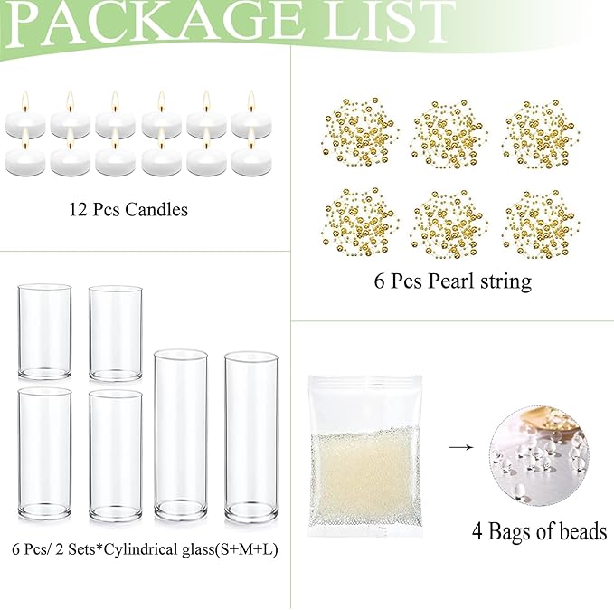 Set of 6 Glass Cylinder Vases for Centerpieces - Image 2