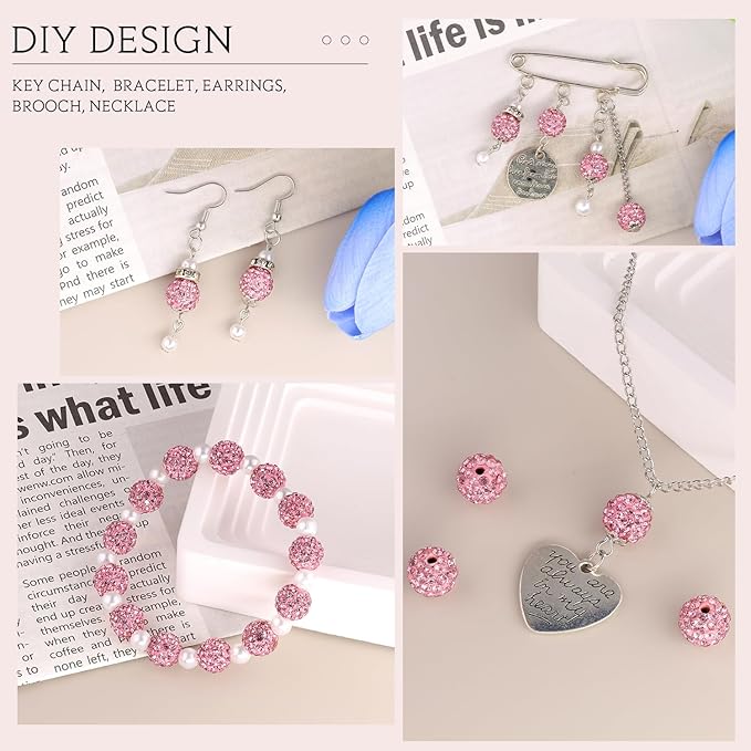 100 pcs 10mm Rhinestone Beads for Jewelry Making, Sparkle Crystal Clay - Image 5