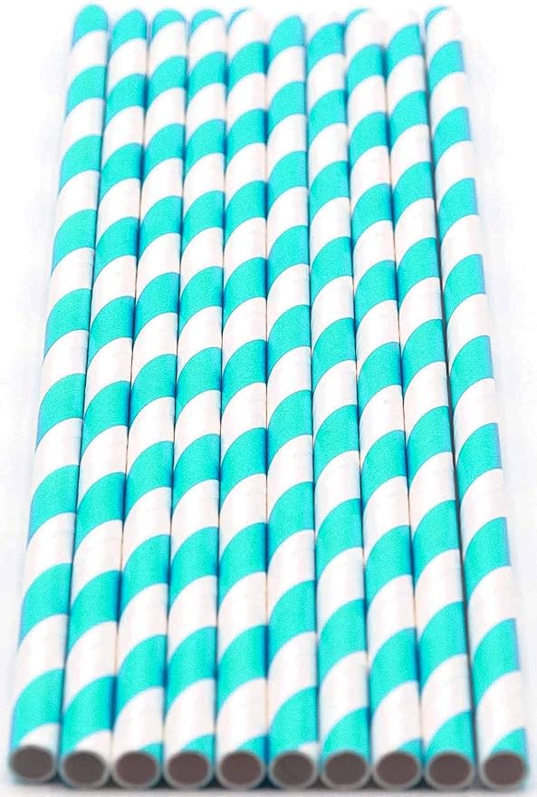 Pack of 150 Turquoise Swirls Biodegradable 4-Ply Paper Drinking Straws - Image 2