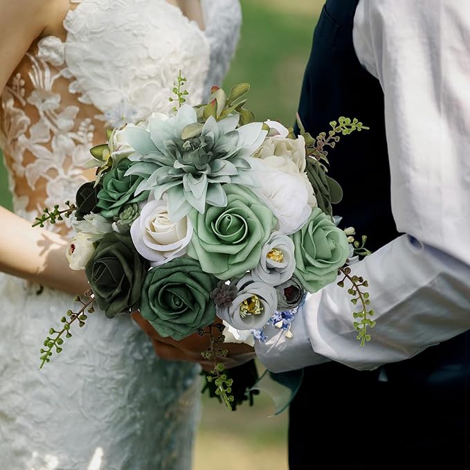 Floweroyal Artificial Flowers Combo Green Flowers Mix Silk Flowers Dahlia Roses - Image 5