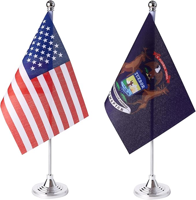 ZXvZYT 2 Pack American US Michigan flag USA Michigan MI State table flag by ZXvZYT