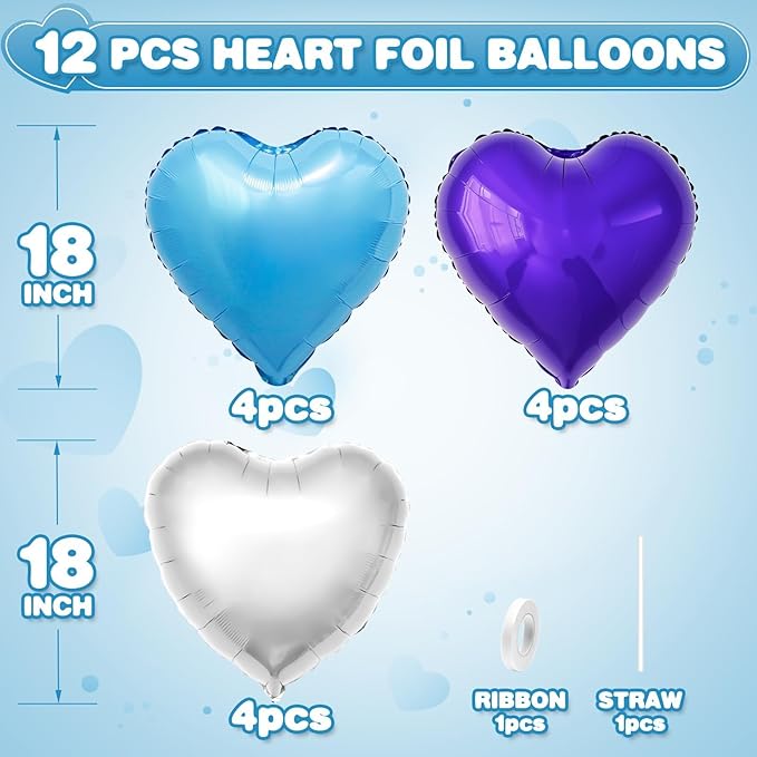 Blue Purple Silver Heart Balloons - Image 2