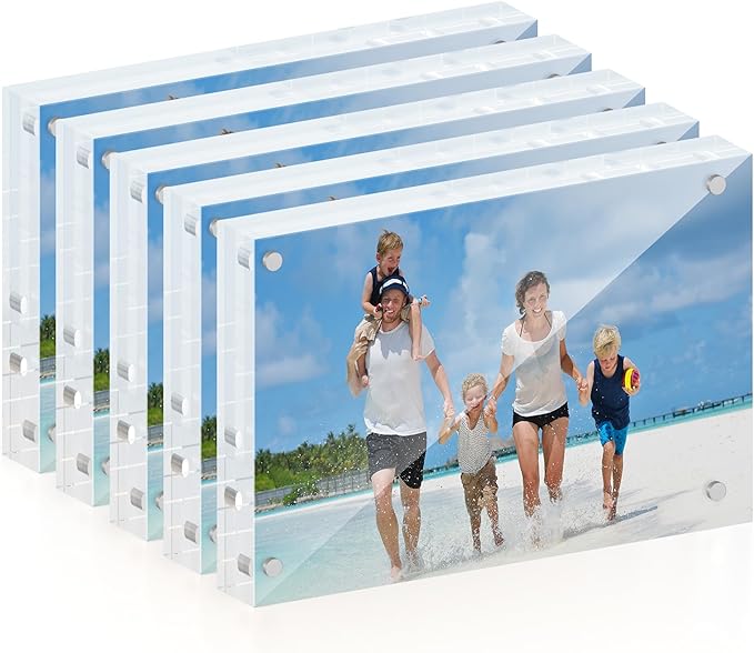 4x6 Acrylic Picture Frame 5 Pack, 20mm Thick Magnetic Double Sided Display 20% by ATZYmolin