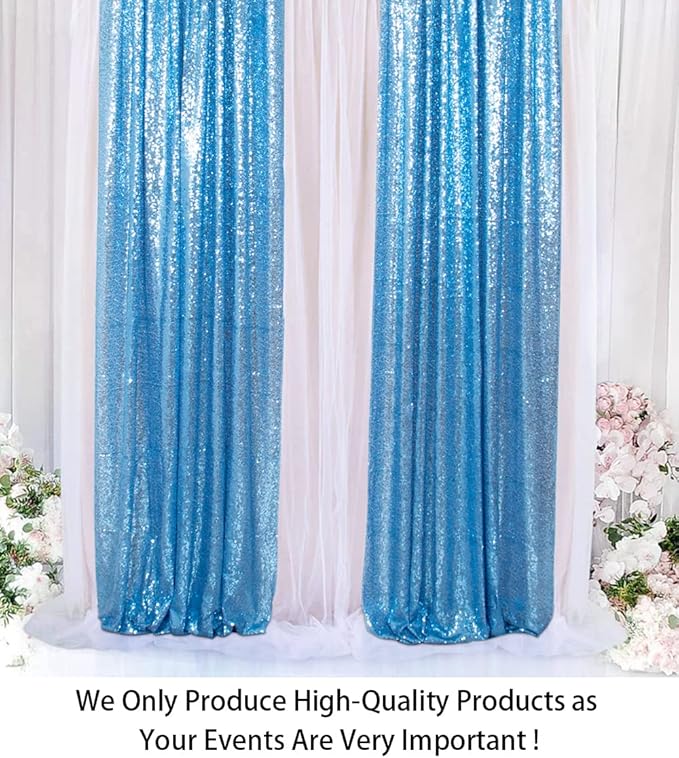 ShinyBeauty Sequin Curtains 2 Panels Baby Blue 2FTx8FT Sequin Photo Backdrop - Image 2