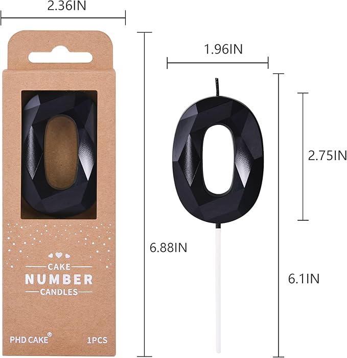 PHD CAKE 2.76 Inch Crystal Black 0 Number Birthday Candles, Cake Number Candles - Image 6