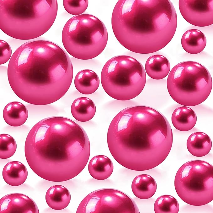 180PCS Hot Pink Beads for Centerpieces Vases, No Hole Polished Pearl Makeup by Cusmation