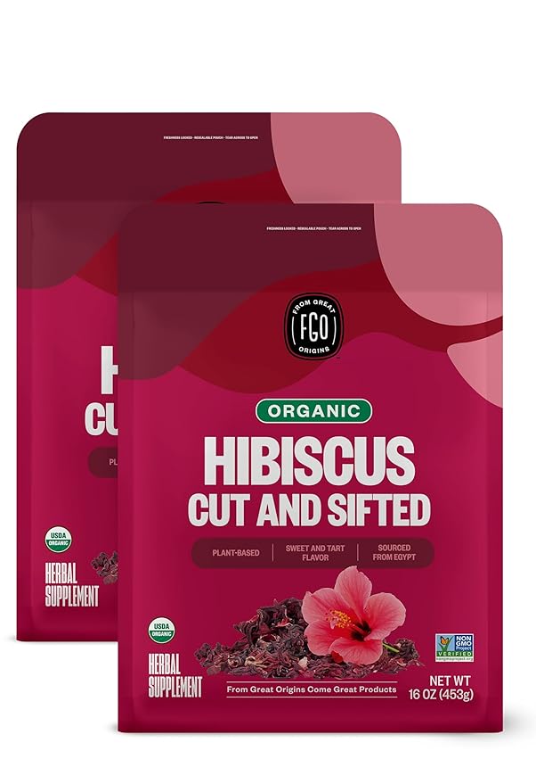 FGO Organic Hibiscus Flowers, Cut and Sifted Loose Tea, 16 Ounce Bulk by FGO
