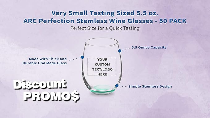Custom Stemless Wine Glasses by ARC 5.5 oz. Set of 50, Personalized Bulk Pack - Image 3