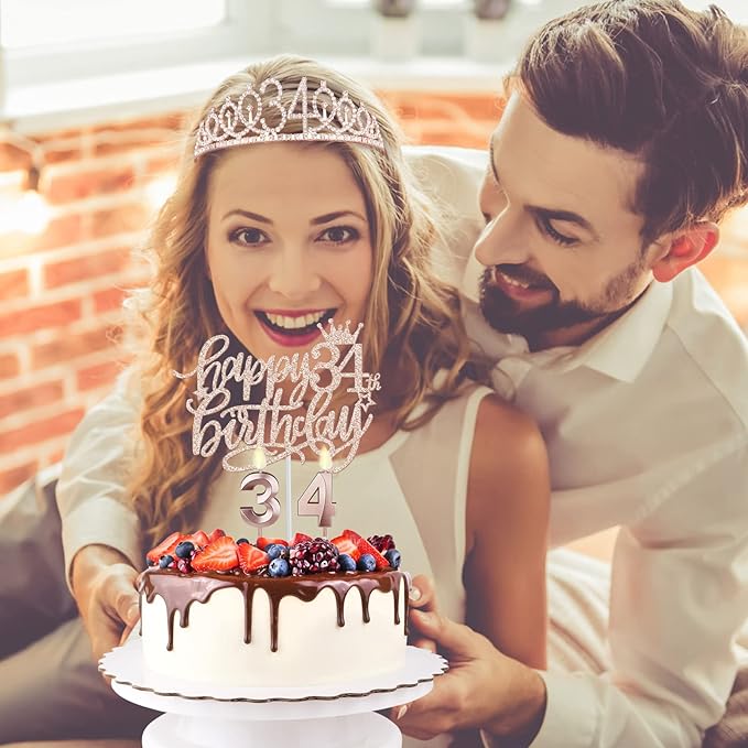 34th Birthday Decorations for Women Including Birthday Sash, Tiara/Crown - Image 2