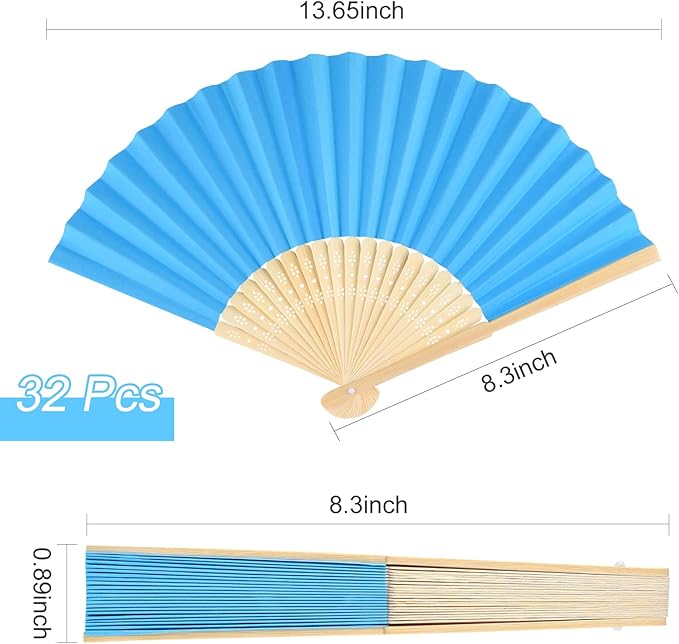 FEPITO 32 Pieces Handheld Paper Fan Paper Folding Fans - Image 2