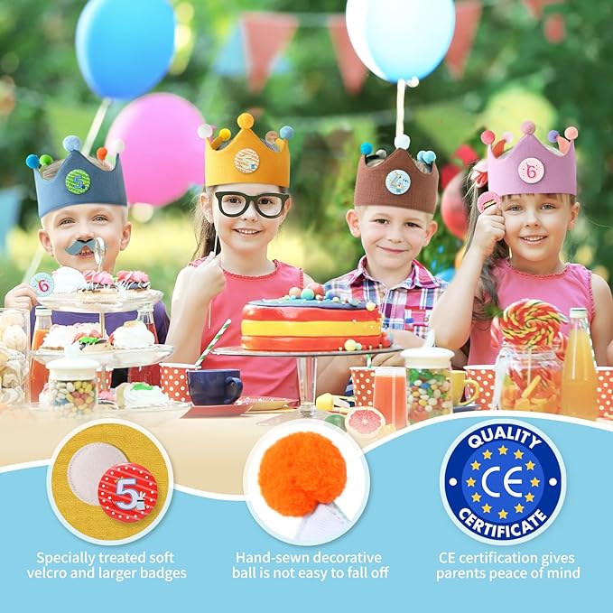 Reusable Birthday Crown with Numbers, Kids Birthday Hat Fabric Crown Pertain - Image 3
