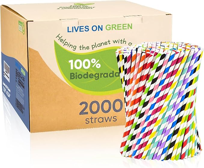 Disposable 7.75" Colorful Paper Drinking Straws Bulk 2000 Counts, 10 Assorted by LivesonGreen