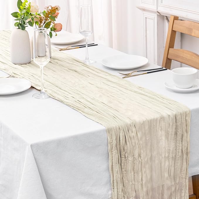 2 Pcs Ivory Cheesecloth Table Runner by Unknown