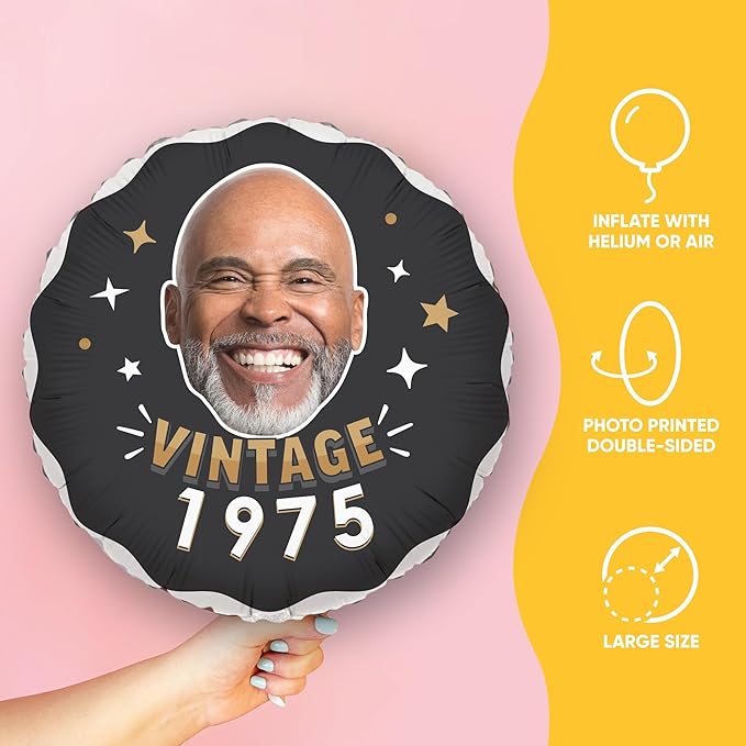 Big Dot of Happiness Personalized Vintage Birthday Photo Balloon, Custom Fun - Image 2