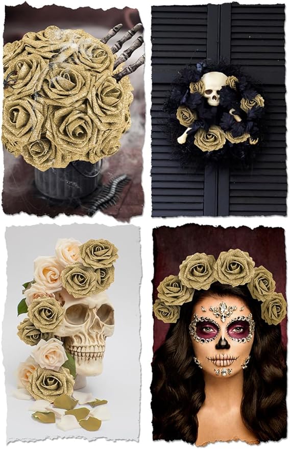 N&T NIETING Artificial Flowers Glowing Gold Flowers Foam 25pcs Glitter Roses - Image 5