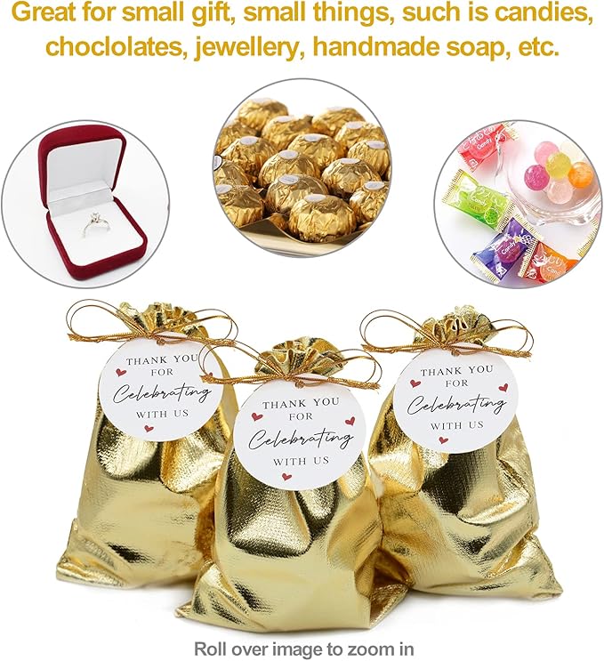 Pack of 100 5"x 7" Heavy Duty Gold Drawstring Organza Jewelry Pouches Wedding - Image 2