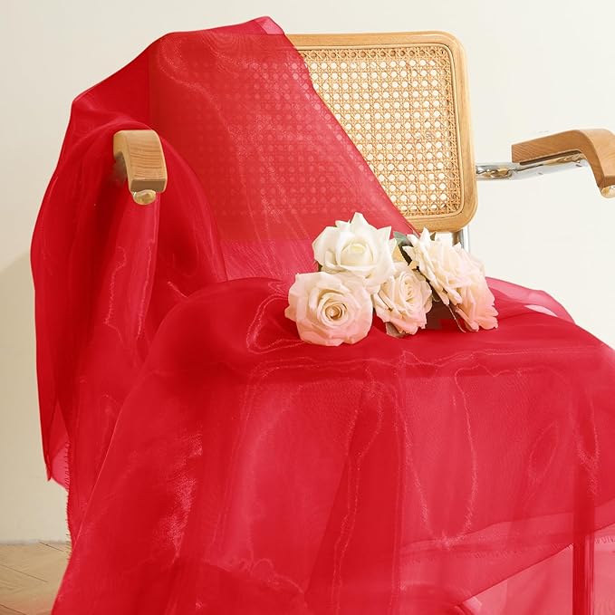 P Pothuiny Sheer Organza Fabric by The Yard, 10 Yards x 60 Inch Wide Bridal Red - Image 6