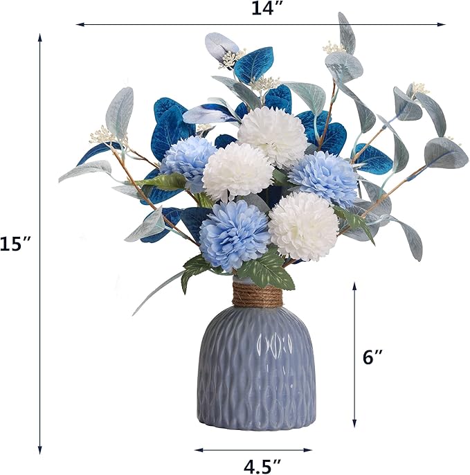 Artificial Flowers with vases, Fake Hydrangea with Eucalyptus Bouquet - Image 4