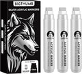 3 Pcs Silver Jumbo Permanent Markers: 15mm Wide Tip Thick Acrylic Paint Pen by BIGTHUMB