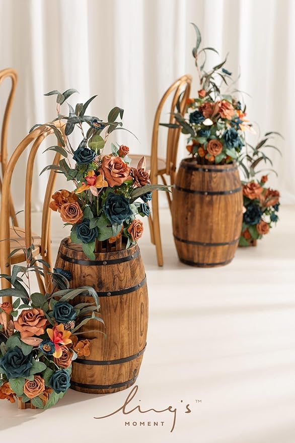 Ling's moment 17.5" Tall Standing Artificial Flowers Arrangements 4pcs Fall - Image 4