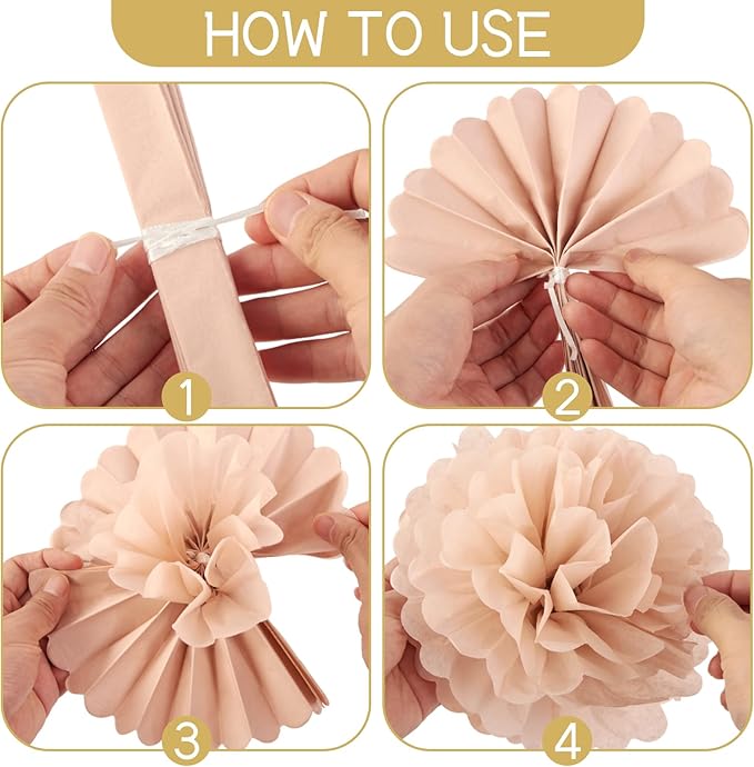 EASY JOY Boho Tissue Pom Poms Paper Flowers Hanging Decorations Brown Beige - Image 3