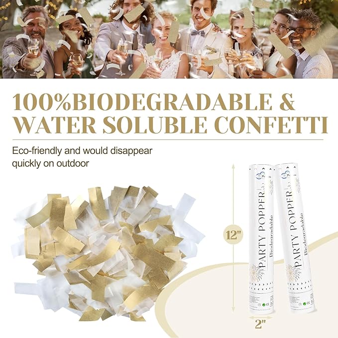 White Mix Gold Rice Confetti Cannon, 12inch Party Poppers - Image 3