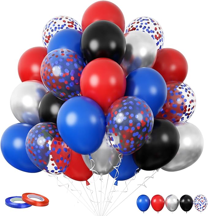 FunHot Red and Blue Balloons, 12 Inch Metallic Silver Latex Balloon Helium Blue by FunHot