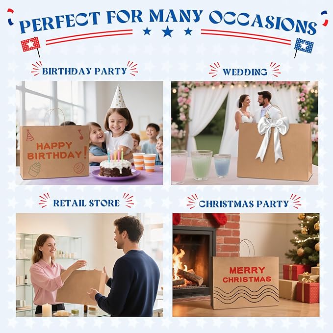 MESHA Kraft Paper Bags 16X6X12 Brown Large Gift Bags - Image 7
