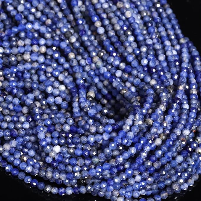 Song Xi 90pcs 4mm Natural Old Blue Sodalite Gemstone Beads Faceted Round Loose by SongXi