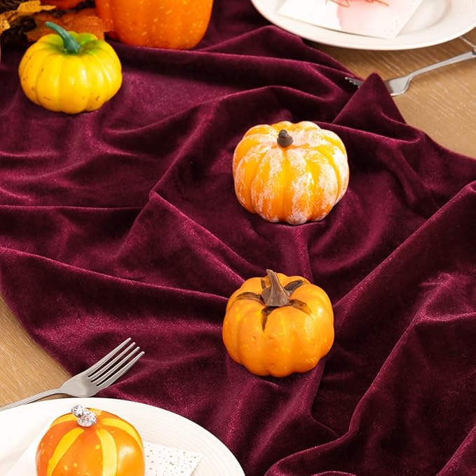 Burgundy Velvet Table Runner 3 Pack Fall Thanksgiving Red Table Runners 20 x - Image 3