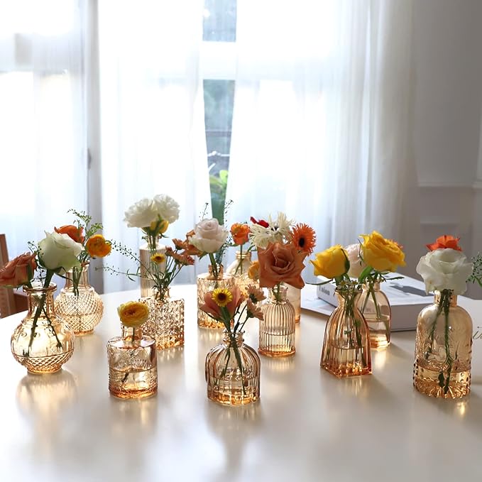 Set of 22 Amber Glass Mini Bud Vase - Image 6