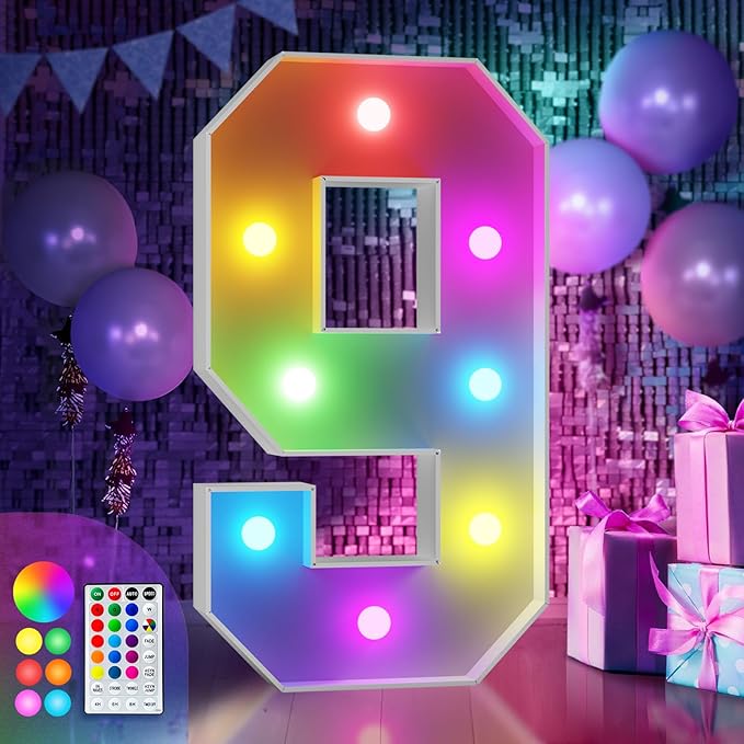 imprsv 3FT Colorful Marquee Numbers, 18 Colors Number 9 by Letsmakeitimpressive