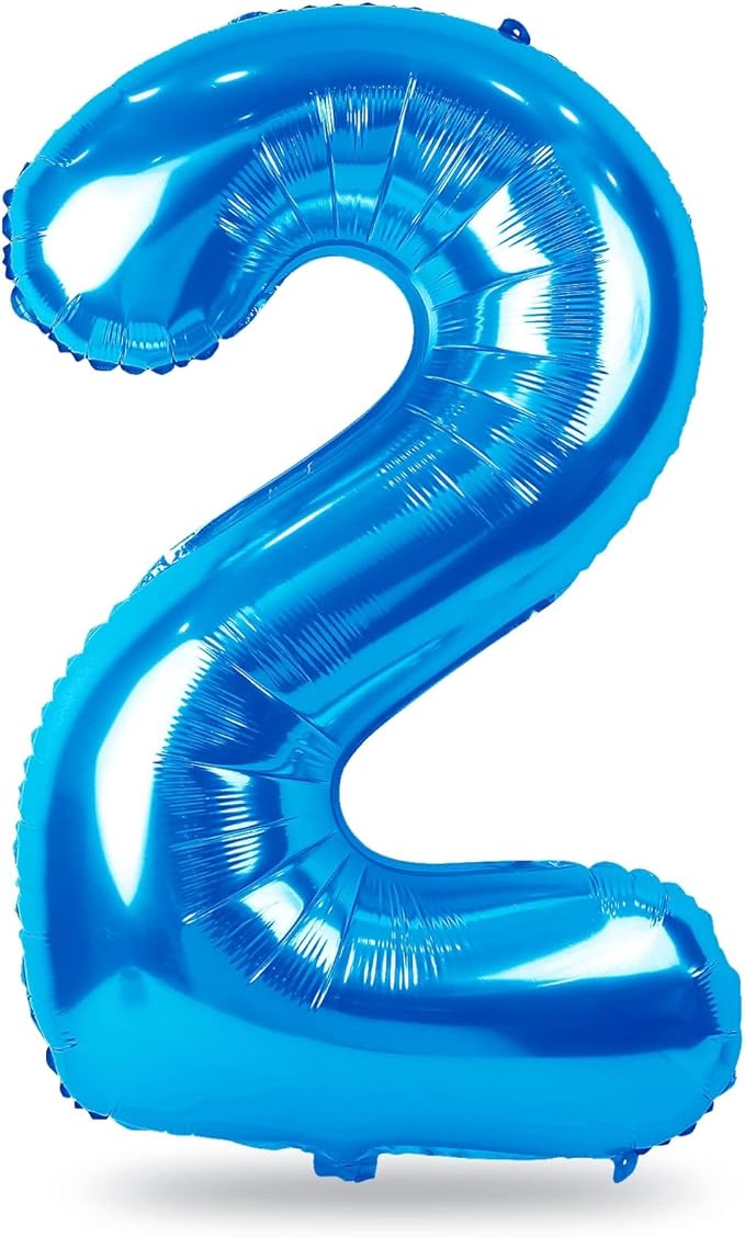 Blue 2 Balloons, 40 Inch Large Foil Number Balloons Set 0-9, Self Inflating by Lingqiang