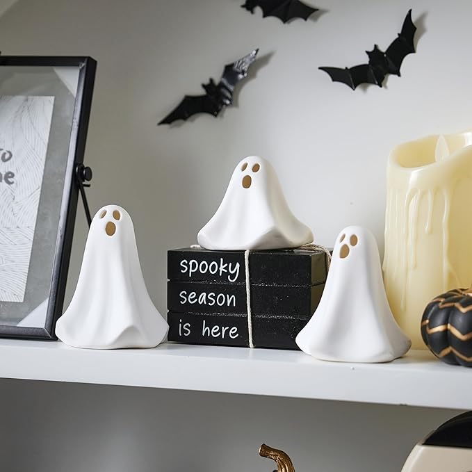 Ceramic Ghost Decor, Battery Powered White Mini Ghost Figurines - Image 8