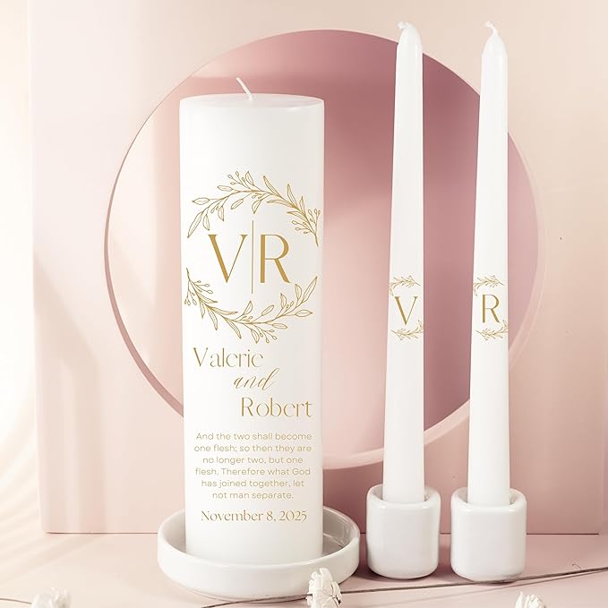 Unity Candles for Wedding, Modern Unity Set, Custom and Personalized Pillar and - Image 2