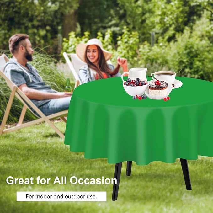 QIKSION Green Round Tablecloth 6 Pack, 84 Inch Plastic Table Cover Disposable - Image 4
