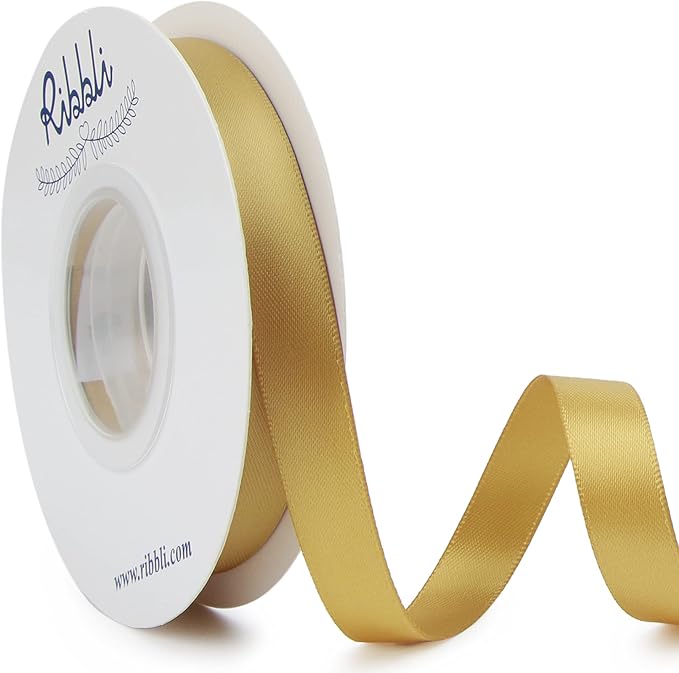 Ribbli Gold Double Faced Satin Ribbon, 1/2 Inch x Continuous 25 Yards, Use by Ribbli