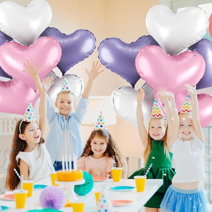 24 Inch Pink Purple White Heart Balloons, Heart Balloon - Image 7