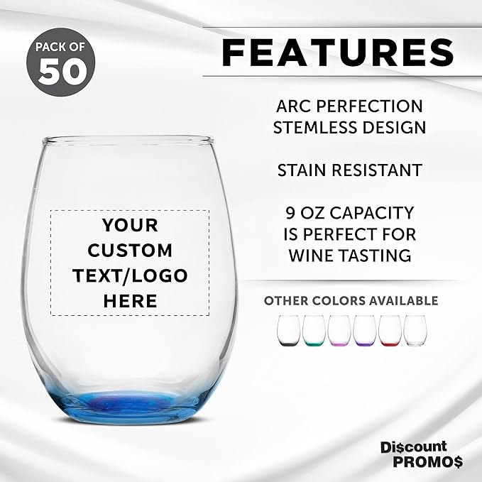 Custom Stemless Wine Glass 9 oz. Set of 50, Personalized Bulk Pack - Image 2