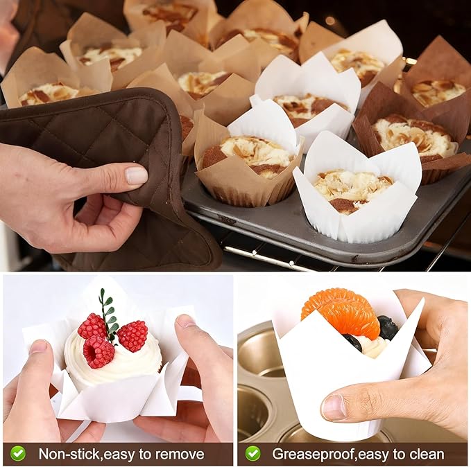 Tulip Cupcake Liners for Baking 200 Cups, Unbleached Parchment paper Muffin - Image 3