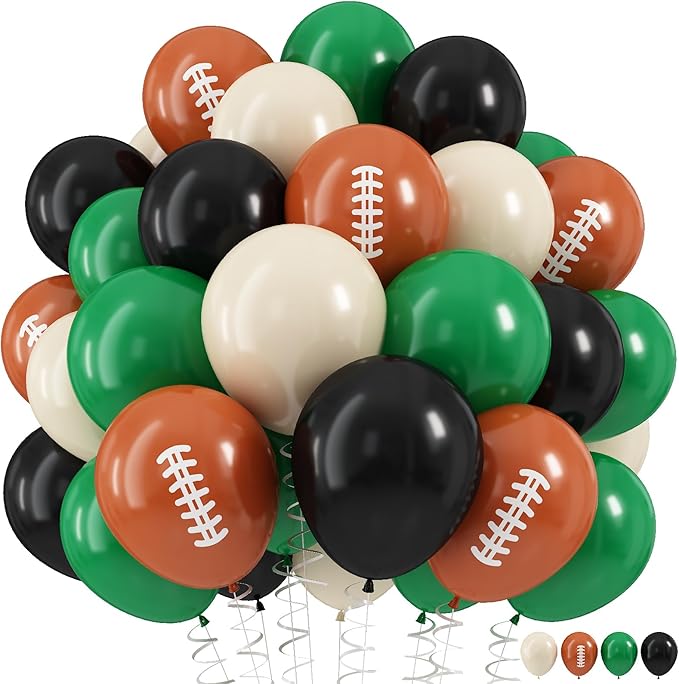 Football Balloons, 12 Inch Dark Green Black White Sand by HILAVO