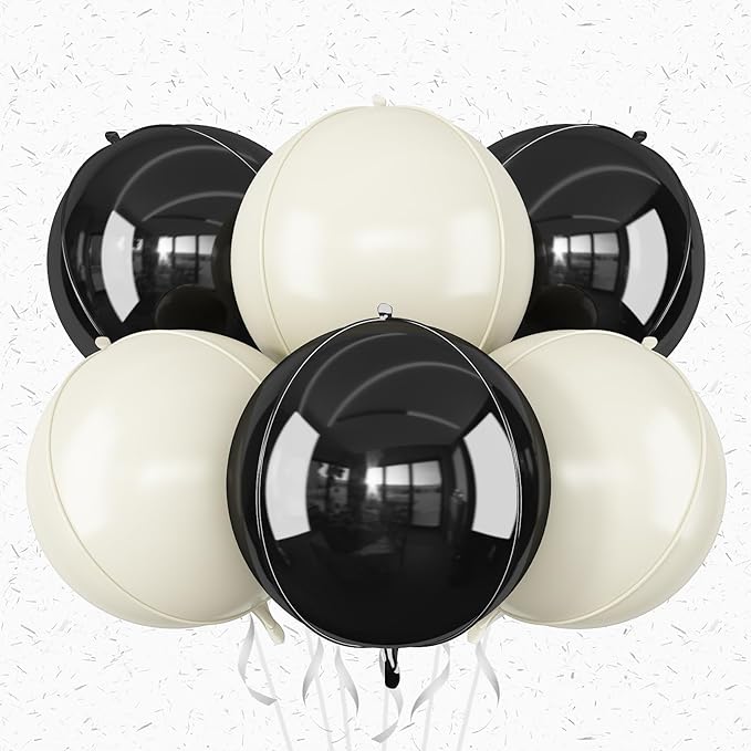 6Pcs Black Sand White Round Foil Balloons, Giant 4D Round Ball Balloon by Adorely