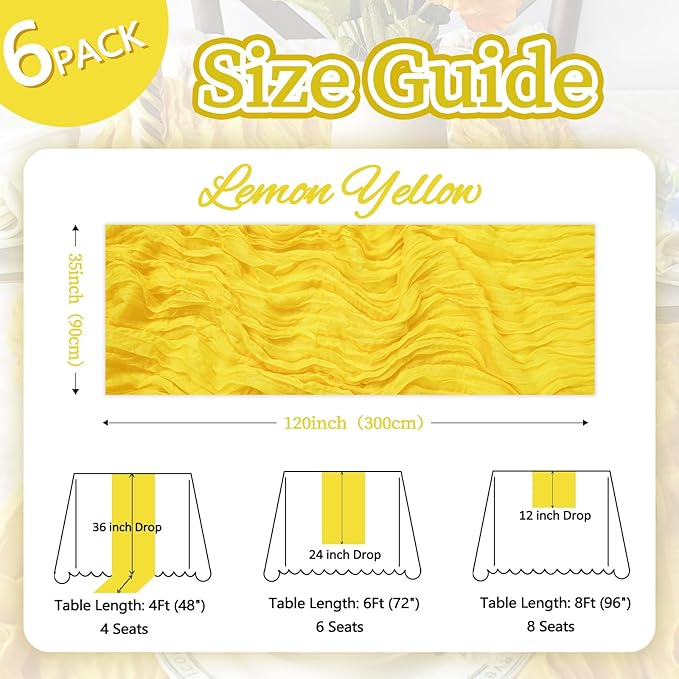 6 Pack Lemon Yellow Fall Table Runner 10ft Boho Gauze Fabric Cheesecloth - Image 2