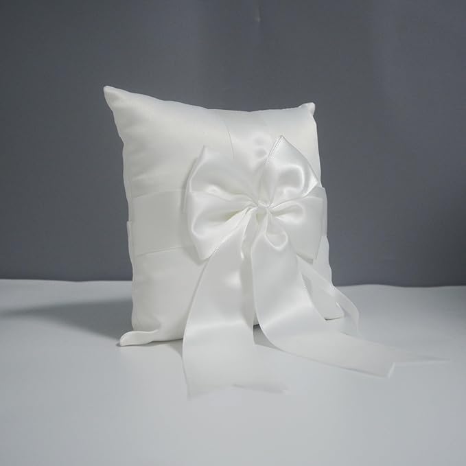 Ivory Ring Bearer Pillow, Satin Finish Bowknot Ring Pillow - Image 3