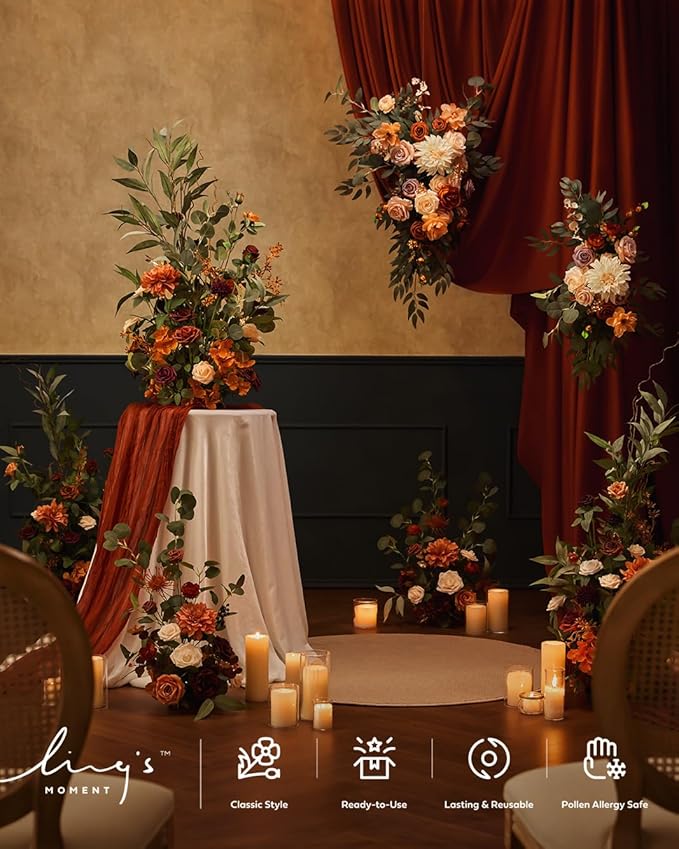 Ling's moment 17.5" Tall Standing Artificial Flowers Arrangements 4pcs Fall - Image 4