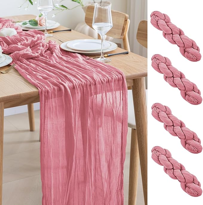 Asee'm 4pcs Cheesecloth Table Runner 120 Inches Dusty Rose Boho Gauze Cheese by Aseem