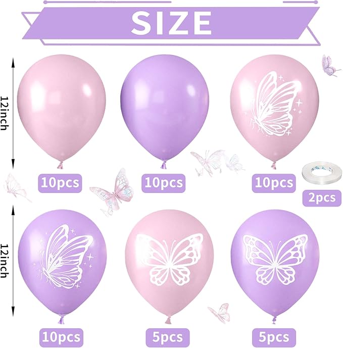 Maca Pink Purple Butterfly Printed Balloons - Image 3