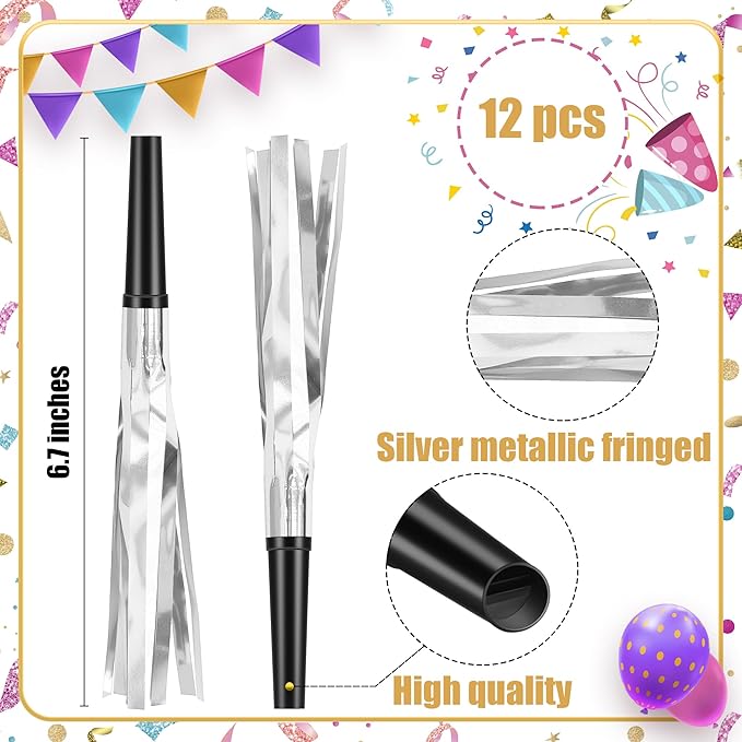 12 Pcs Glitter Noise Makers Metallic Fringed Party Blower - Image 2
