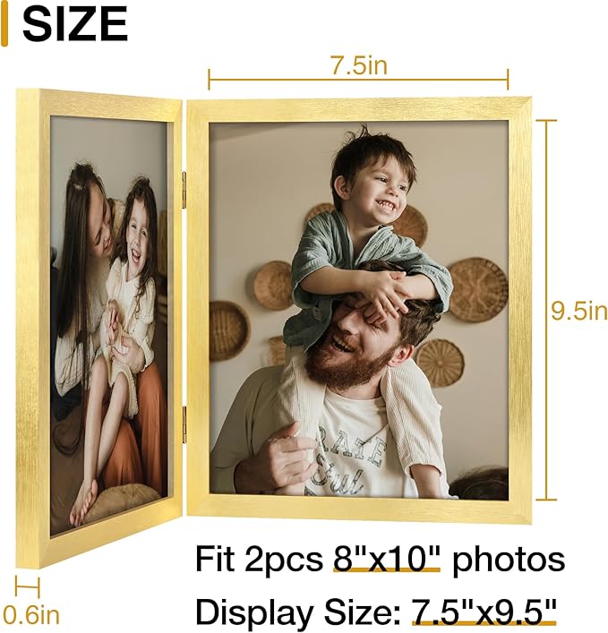decorUhome Double 8x10 Picture Frame Vertical, Engineered Wood Bifold Photo - Image 3