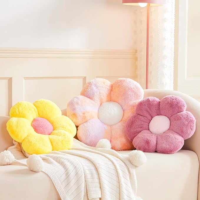 Yellow Flower Plush Throw Pillow, Cute Decorative Flower Shaped - Image 3